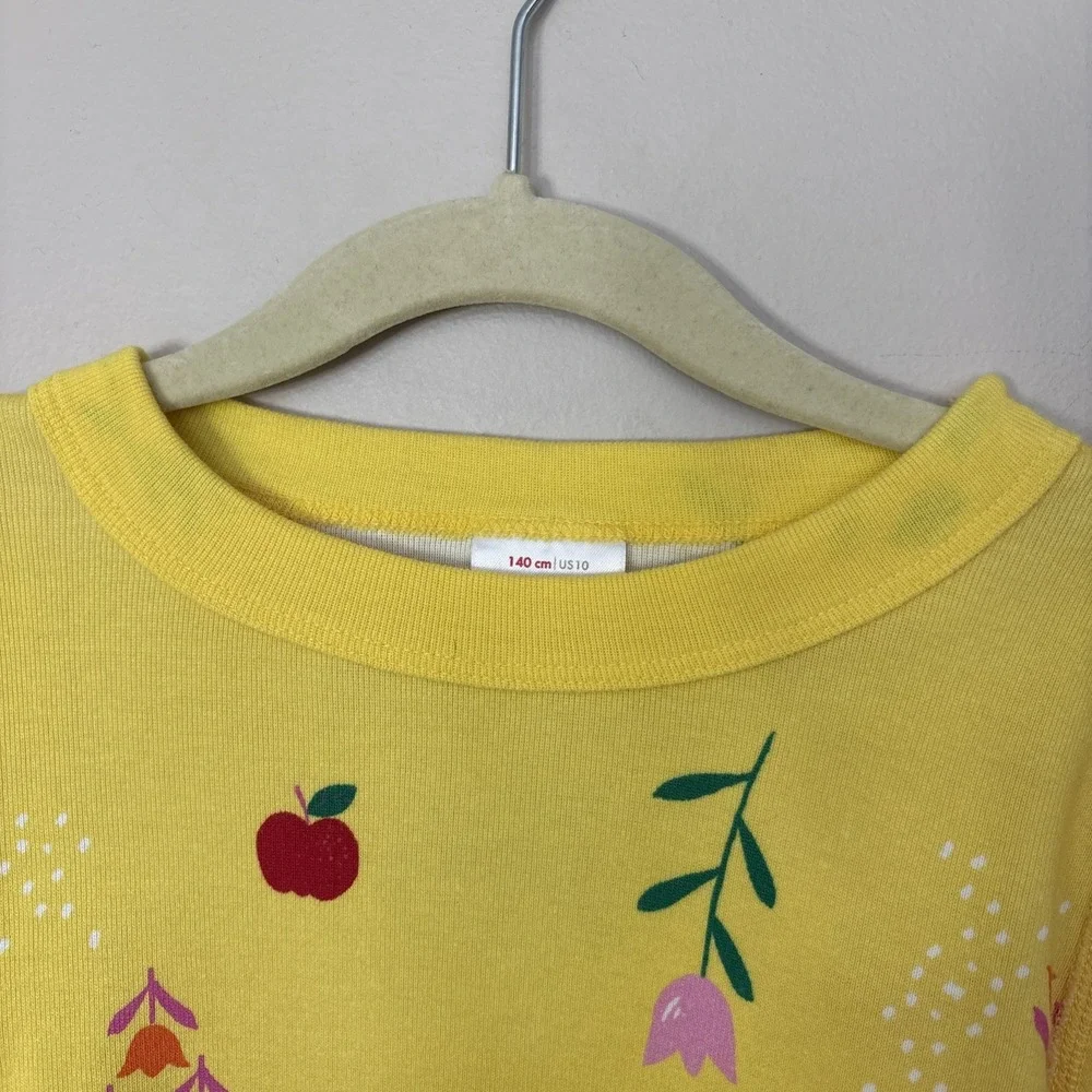 Hanna‎ Andersson Girl's Size 10 Short Sleeve Yellow Floral/ Apple Pajama Top